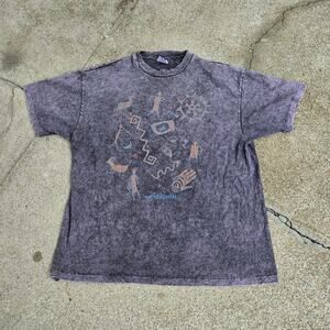 Vtg 90s ARIZONA Abstract Hieroglyphics Graphic Acid Wash Nature T Shirt L USA